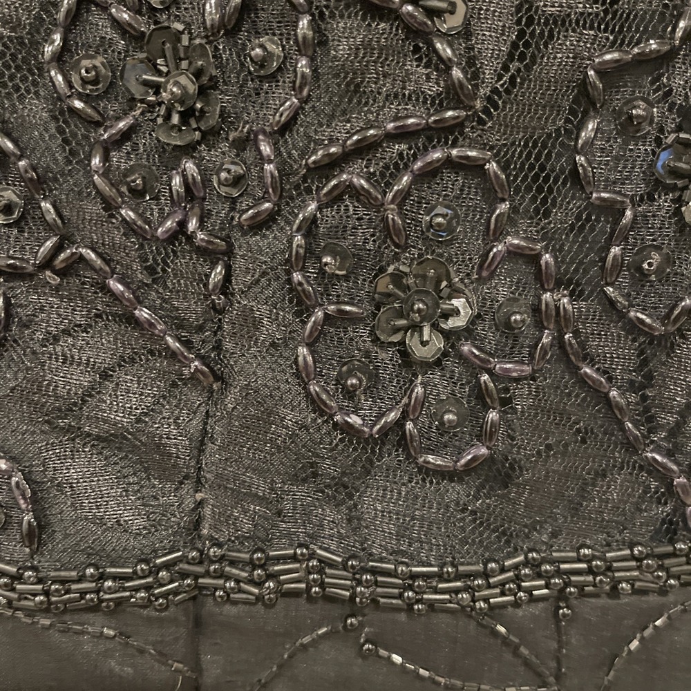 VTG B2 & US Beaded Silk Dress Sz M Black Sequin Cocktail‎ Glam Repair AS IS - Picture 10 of 12